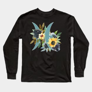Pisces Horoscope Zodiac Blue Sunflower Design Long Sleeve T-Shirt
